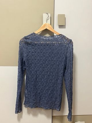 Camiseta Encaje Manga Larga Azul Talla M