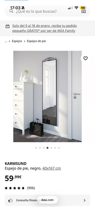 Espejo KARMSUND IKEA negro 40x167 cm