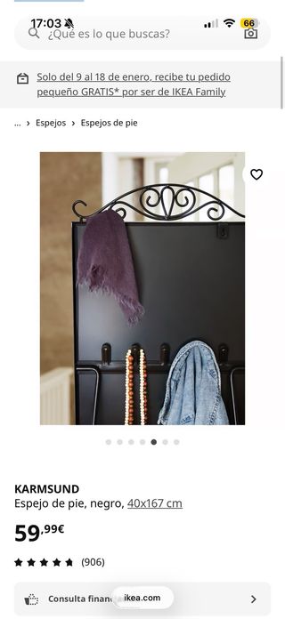 Espejo KARMSUND IKEA negro 40x167 cm