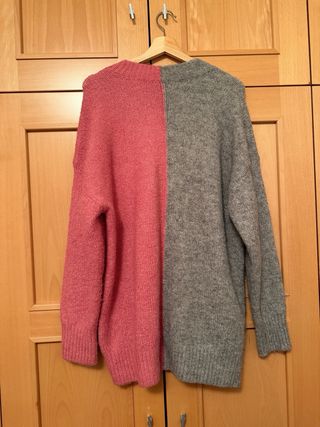 Cárdigan Bicolor Gris y Rosa
