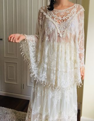 Blusa Poncho Encaje Blanco Talla Única