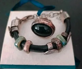 Conjunto anillo y Pulsera Verde y Plata