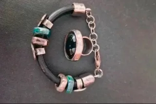 Conjunto anillo y Pulsera Verde y Plata