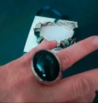 Conjunto anillo y Pulsera Verde y Plata