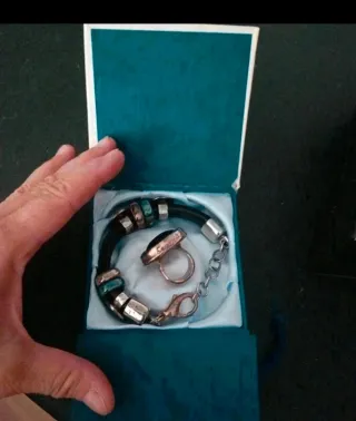 Conjunto anillo y Pulsera Verde y Plata