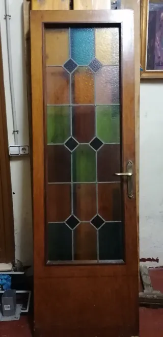 Puerta madera con vidrieras 200x65 cm
