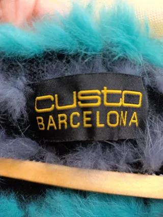 Abrigo de pelo rayas gris y turquesa