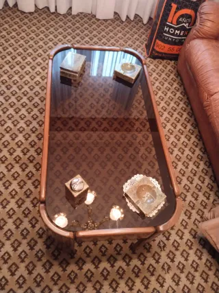 Mesita de salón cristal y madera