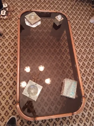 Mesita de salón cristal y madera