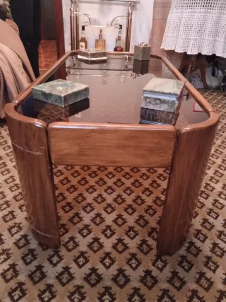 Mesita de salón cristal y madera