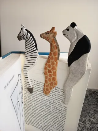 Lote tres marcapáginas animales madera
