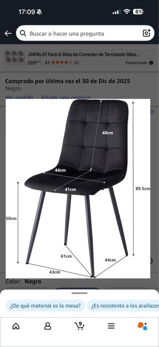 4 Sillas Comedor Tapizadas Negro