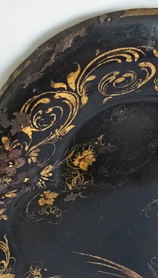 Bandeja antigua metal pintada a mano