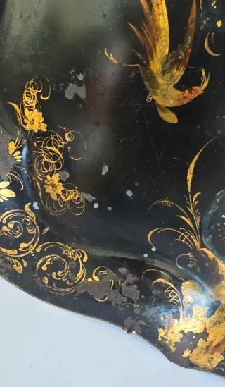 Bandeja antigua metal pintada a mano