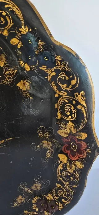 Bandeja antigua metal pintada a mano