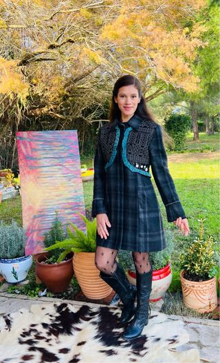 Abrigo lana gris cuadros talla L 40