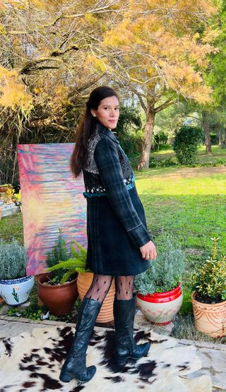 Abrigo lana gris cuadros talla L 40