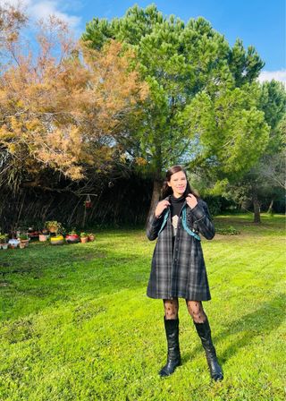 Abrigo lana gris cuadros talla L 40