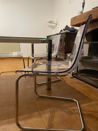 Set da tavolo in vetro e alluminio con 6 sedie
