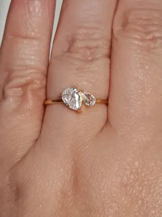 Anillo 2 gotas de agua! Plata 925.chapado oro 18k