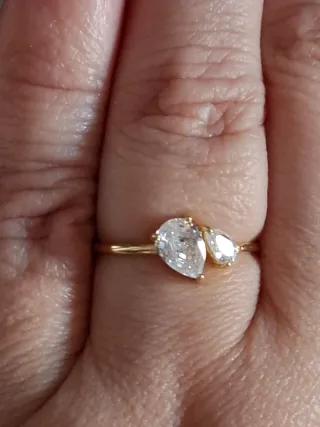 Anillo 2 gotas de agua! Plata 925.chapado oro 18k