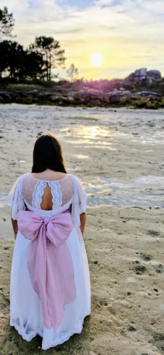 Vestido Comunión Amaya Blanco y Rosa