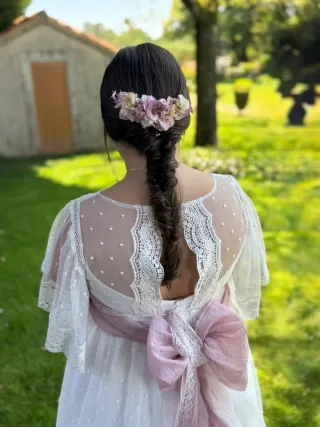 Vestido Comunión Amaya Blanco y Rosa