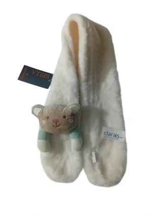 Sciarpa bambini con orsetto beige e verde