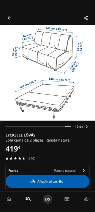 Sofá Cama Ikea Tela Blanco