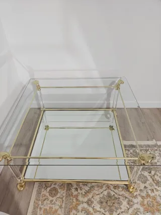 Tavolo da centro in vetro e metallo dorato
