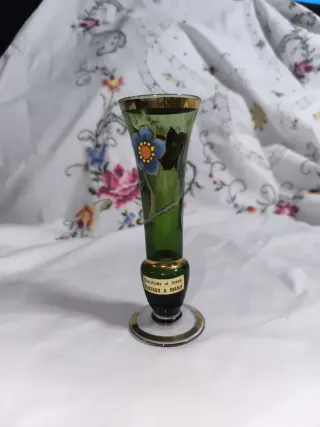 Jarrón cristal bohemio checo vintage pintado a man