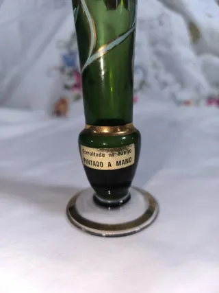 Jarrón cristal bohemio checo vintage pintado a man