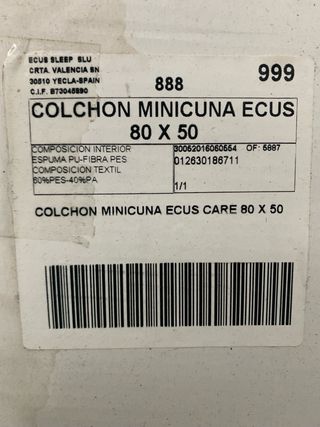 Colchón Minicuna Ecus Care 80x50