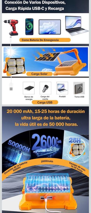 Proyector Focos LED 200W Solar USB Recargable