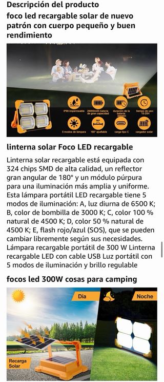 Proyector Focos LED 200W Solar USB Recargable