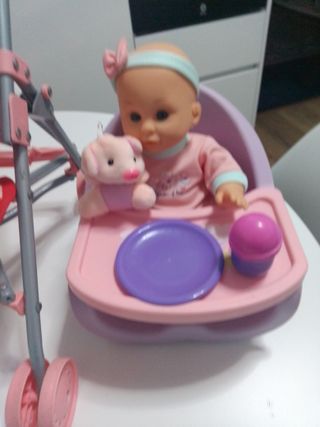 Lote Juguetes Muñeco Silla Trona y Accesorios