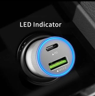 Cargador Coche con doble puertos USB-C y USB-A