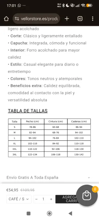 Abrigo acolchado marrón con capucha