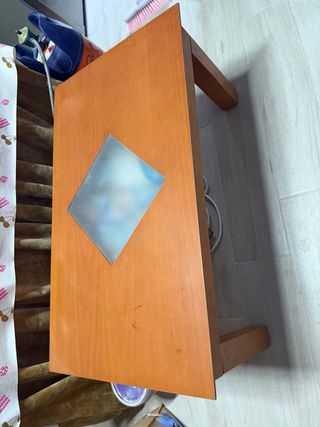 Mesita de salón elevable madera y cristal