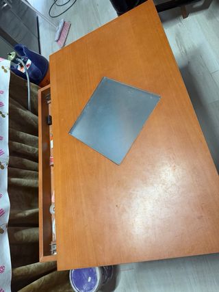 Mesita de salón elevable madera y cristal