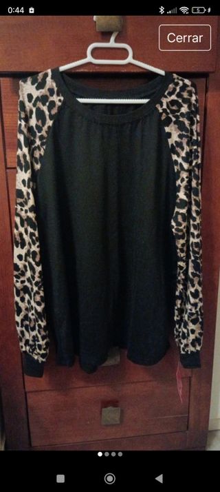 Camiseta mujer manga larga estampado leopardo