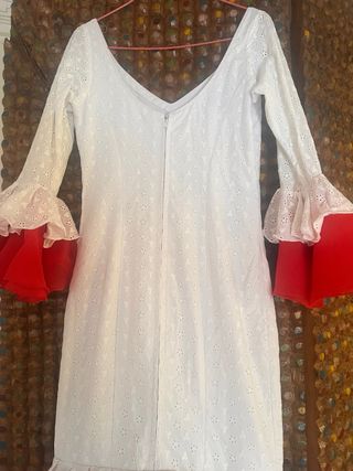 Vestido Flamenca Blanco y Rojo