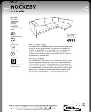 Sofá chaiselong Nockeby Ikea + Fundas Nuevas Gris
