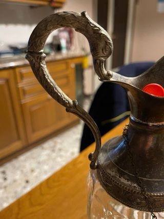 Bottiglia liquore vintage vetro e silver