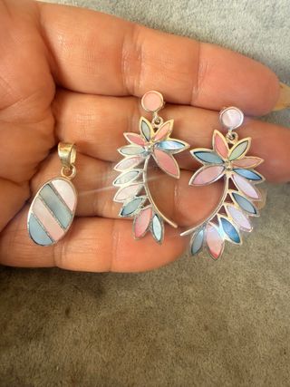 Conjunto Plata Ley 925 Colgante y Pendientes
