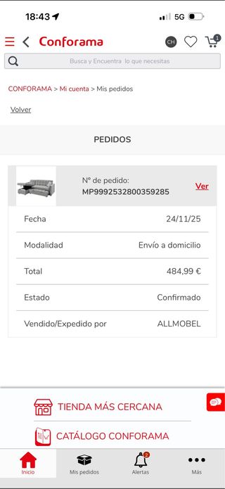 Sofá cama Conforama pequeño sin uso