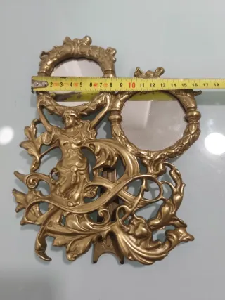 Antiguo marco bronce doble espejo/portafotos