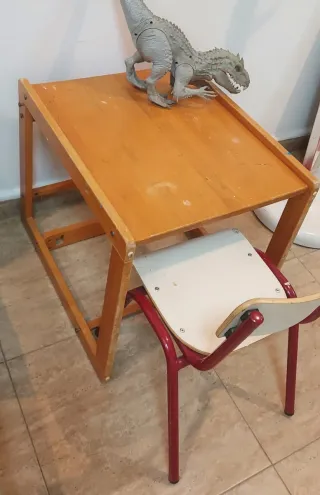 Mesita y Silla Infantil Madera y Metal