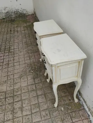 Pareja Mesitas Noche Antiguas Madera