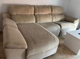 Sofá cheslón beige tela